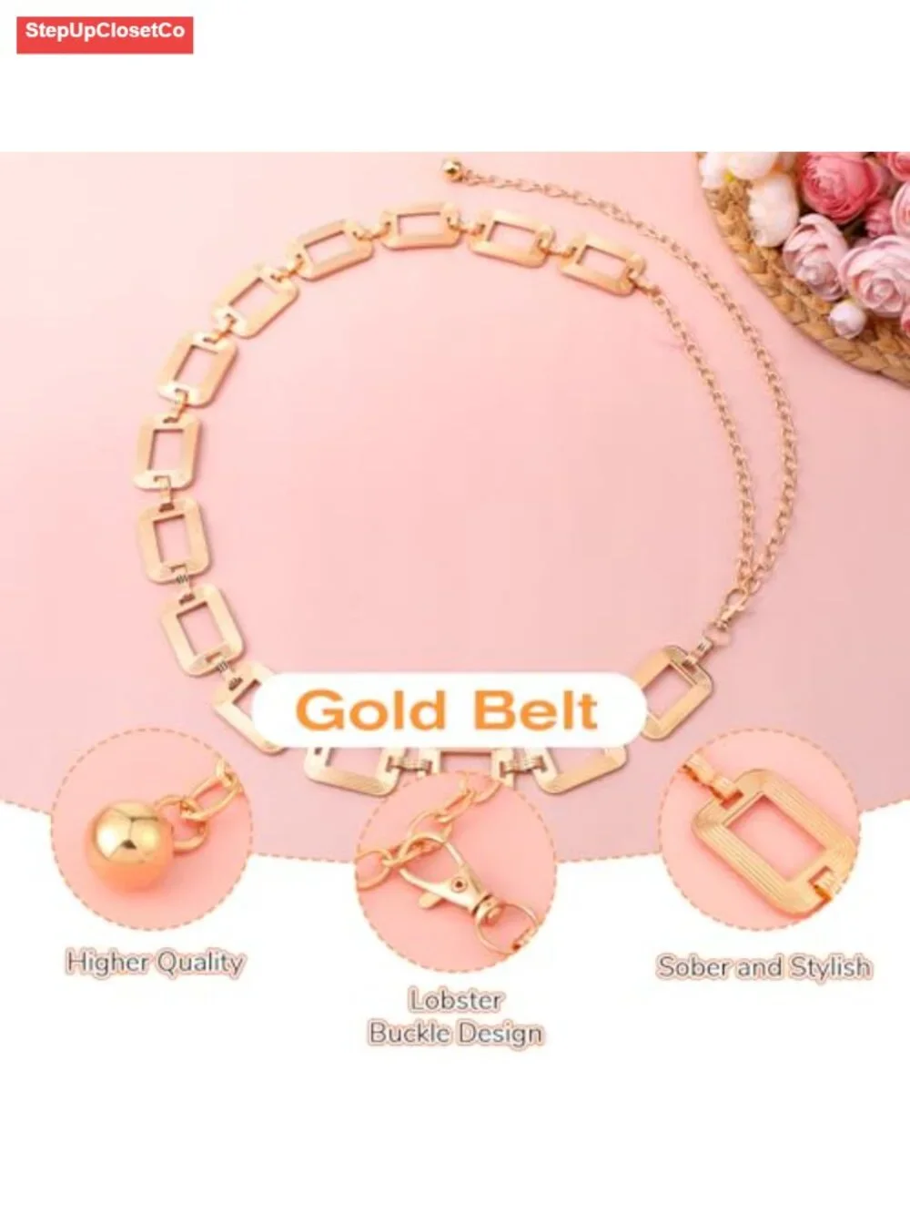 Women's Gold Chain Belt, Adjustable Chunky Waist Belt for Dresses Jeans Trousers